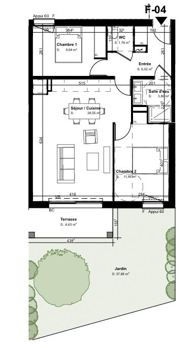 Appartement T3 avec terrasse et jardin – Biscarrosse
