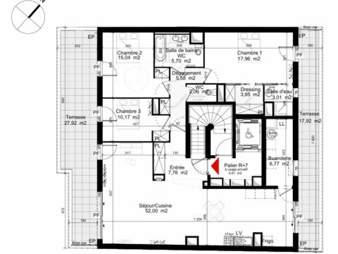 Appartement T4 avec trois terrasses – Bordeaux